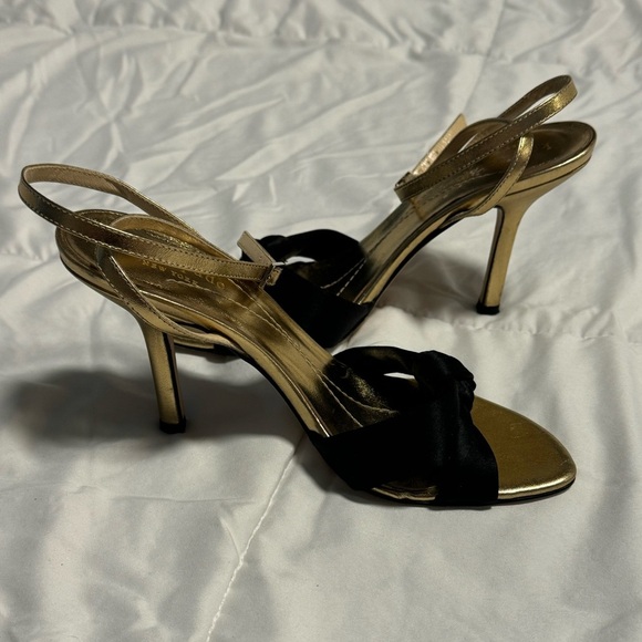 Kate Spade New York Black Satin Knot Detail Gold Elegant Classy Heels 5.5 Italy - Picture 12 of 16